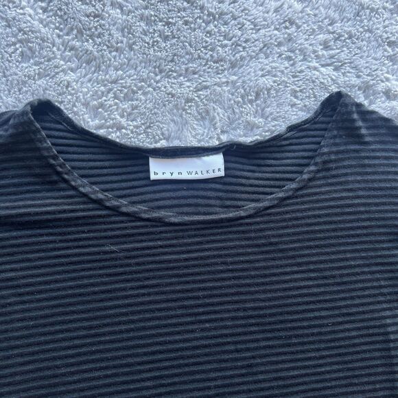 Bryn Walker Ruched Tie Side Striped Tunic Black Gray Cotton Rayon Lagenlook Boho - Picture 2 of 9